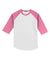 Sport-Tek YT200 Youth 3/4 Sleeve Crewneck T-Shirt White/Bright Pink Flat Front