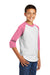 Sport-Tek YT200 Youth 3/4 Sleeve Crewneck T-Shirt White/Bright Pink Model 3q