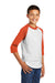 Sport-Tek YT200 Youth 3/4 Sleeve Crewneck T-Shirt White/Deep Orange Model 3q