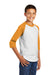 Sport-Tek YT200 Youth 3/4 Sleeve Crewneck T-Shirt White/Gold Model 3q