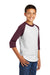 Sport-Tek YT200 Youth 3/4 Sleeve Crewneck T-Shirt White/Maroon Model 3q