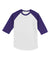 Sport-Tek YT200 Youth 3/4 Sleeve Crewneck T-Shirt White/Purple Flat Front