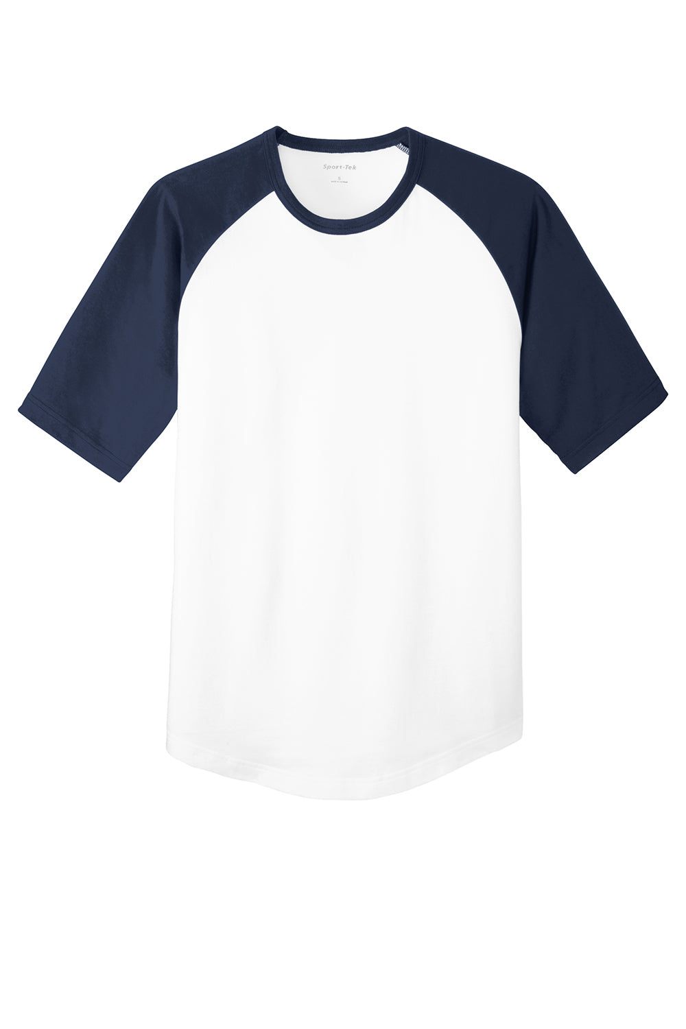 Sport-Tek YT201 Youth Short Sleeve Crewneck T-Shirt White/Navy Blue Flat Front