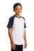 Sport-Tek YT201 Youth Short Sleeve Crewneck T-Shirt White/Navy Blue Model 3q