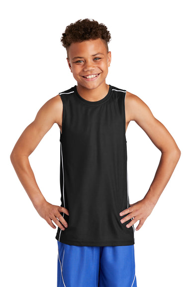 Sport-Tek YT555 Youth Moisture Wicking Mesh Reversible Tank Top Black Model Front