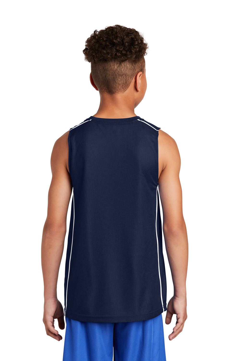 Sport-Tek YT555 Youth Moisture Wicking Mesh Reversible Tank Top True Navy Blue Model Back