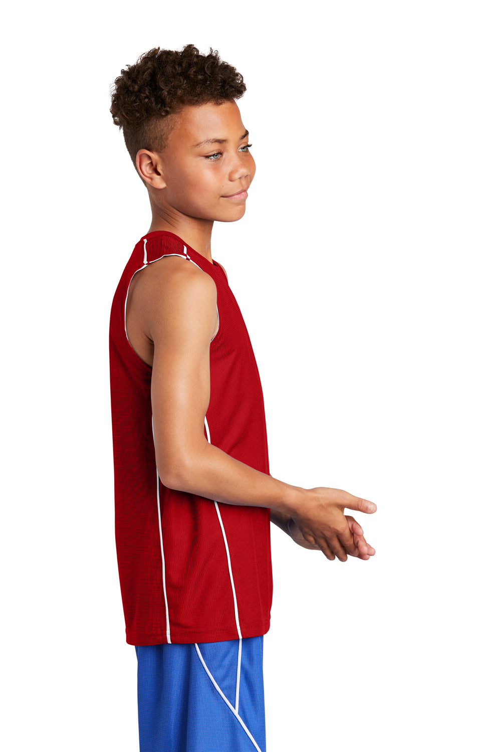 Sport-Tek YT555 Youth Moisture Wicking Mesh Reversible Tank Top True Red Model Side