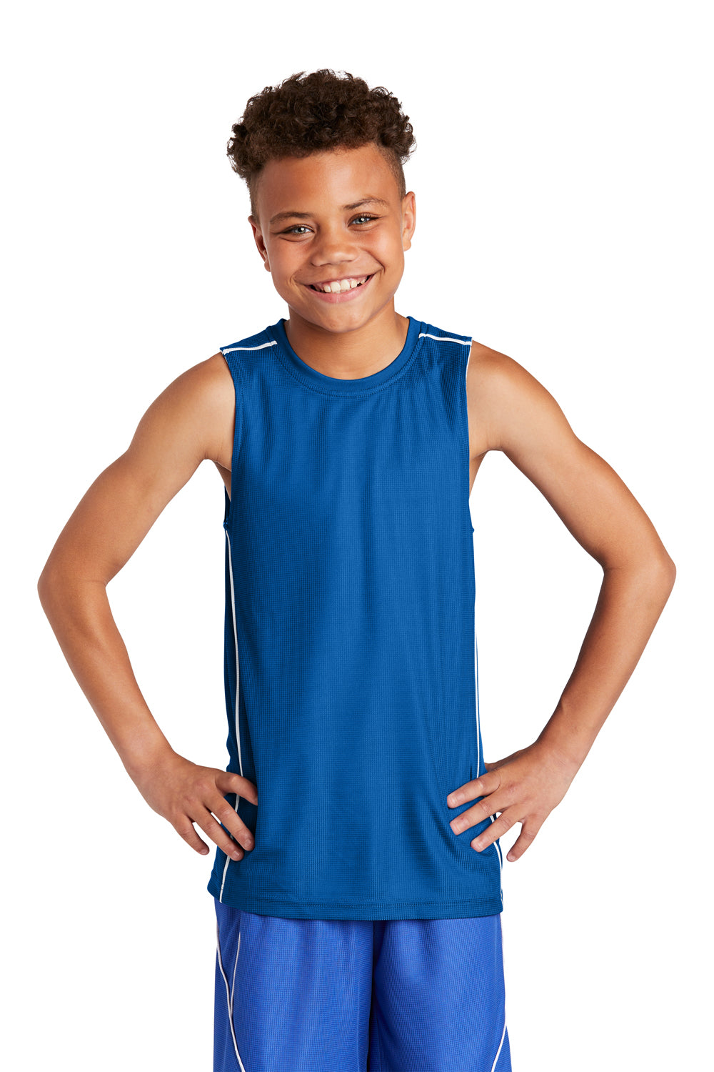 Sport-Tek YT555 Youth Moisture Wicking Mesh Reversible Tank Top True Royal Blue Model Front