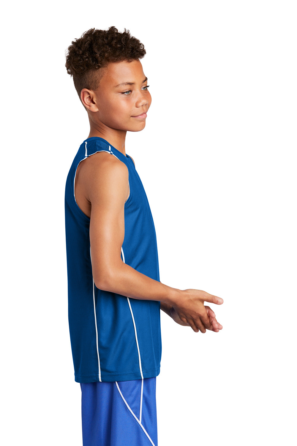 Sport-Tek YT555 Youth Moisture Wicking Mesh Reversible Tank Top True Royal Blue Model Side