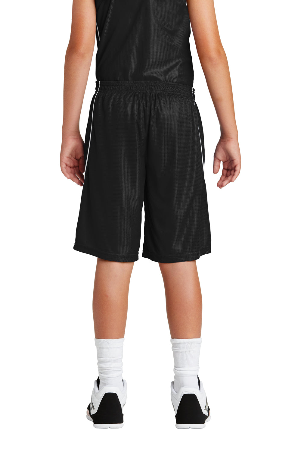 Sport-Tek YT565 Youth Moisture Wicking Mesh Reversible Spliced Shorts Black Model Back