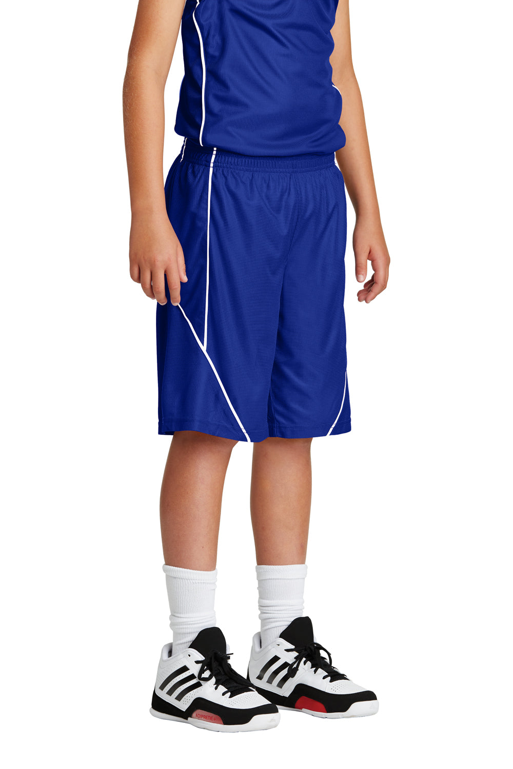 Sport-Tek YT565 Youth Moisture Wicking Mesh Reversible Spliced Shorts True Royal Blue Model 3q