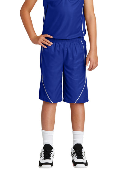 Sport-Tek YT565 Youth Moisture Wicking Mesh Reversible Spliced Shorts True Royal Blue Model Front