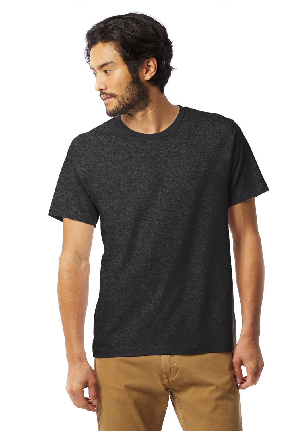 Alternative AA1070/1070 Mens Go To Jersey Short Sleeve Crewneck T-Shirt Heather Black Model Front