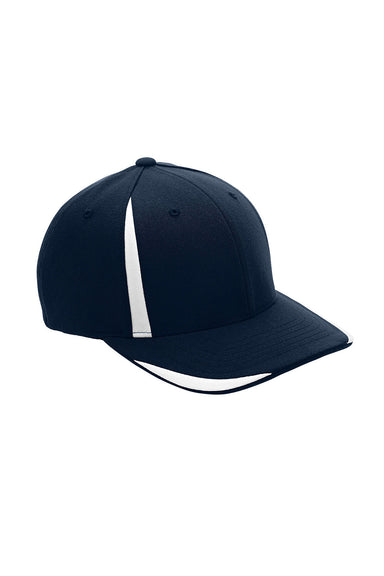 Team 365 ATB102 Mens Moisture Wicking Stretch Fit Hat Dark Navy Blue/White Flat Front