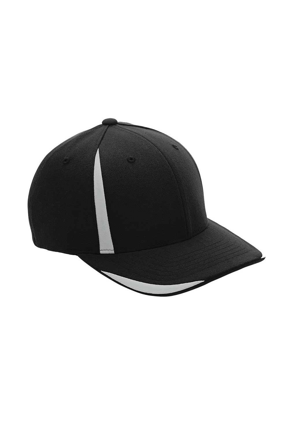 Team 365 ATB102 Mens Moisture Wicking Stretch Fit Hat Black/Silver Grey Flat Front