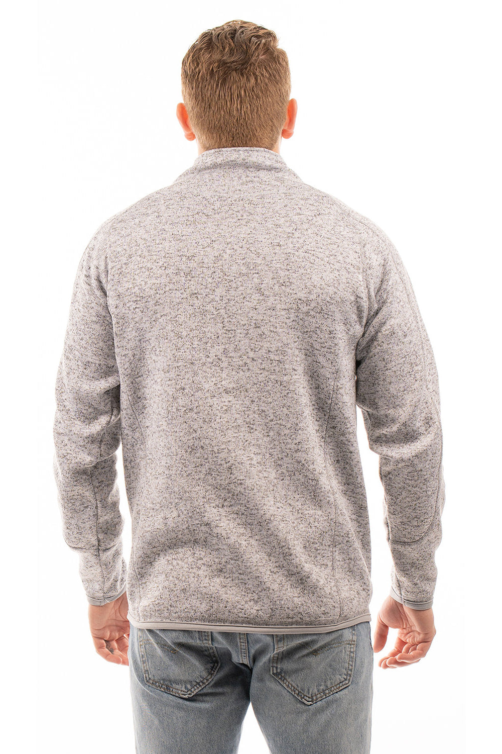 Burnside 3901 Mens Sweater Knit Full Zip Jacket Heather Grey Model Back