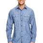 Burnside Mens Long Sleeve Button Down Shirt w/ Double Pockets - Light Denim - NEW