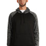 Burnside Mens Performance Raglan Hooded Sweatshirt Hoodie - Black/Heather Charcoal Grey - NEW