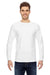 Bayside BA6100 Mens USA Made Long Sleeve Crewneck T-Shirt White Model Front