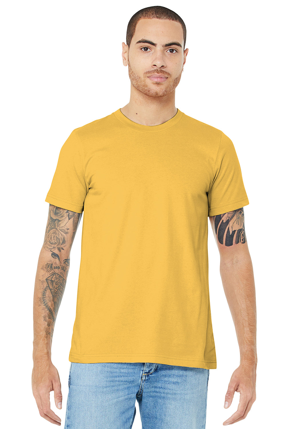 Bella + Canvas BC3001/3001C Mens Jersey Short Sleeve Crewneck T-Shirt Maize Yellow Model Front