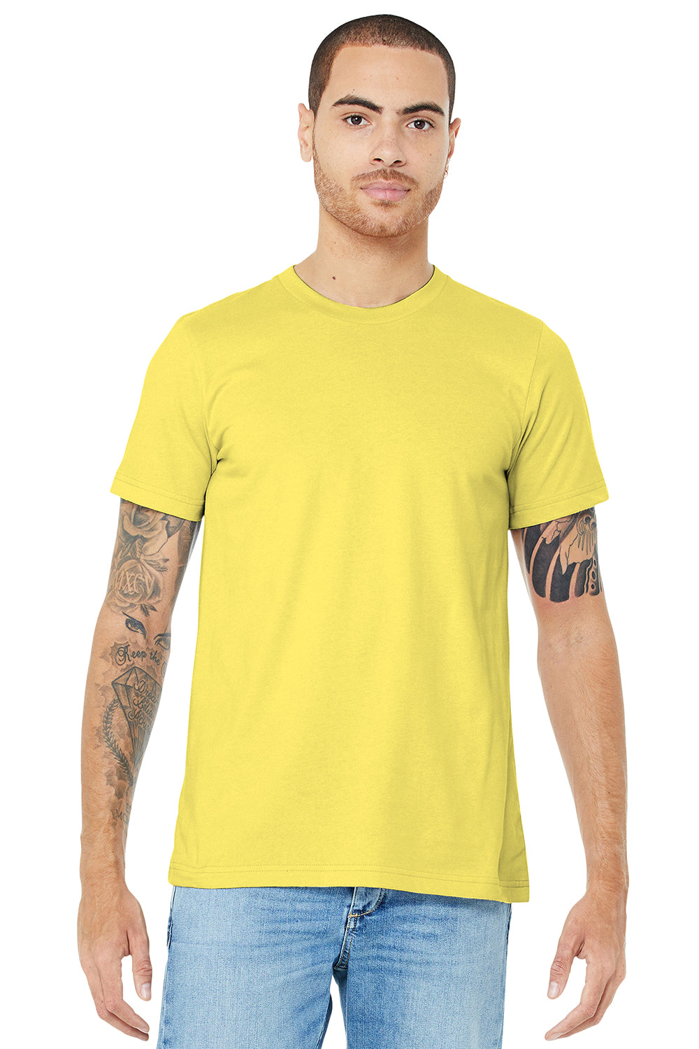 Bella + Canvas BC3001/3001C Mens Jersey Short Sleeve Crewneck T-Shirt Yellow Model Front