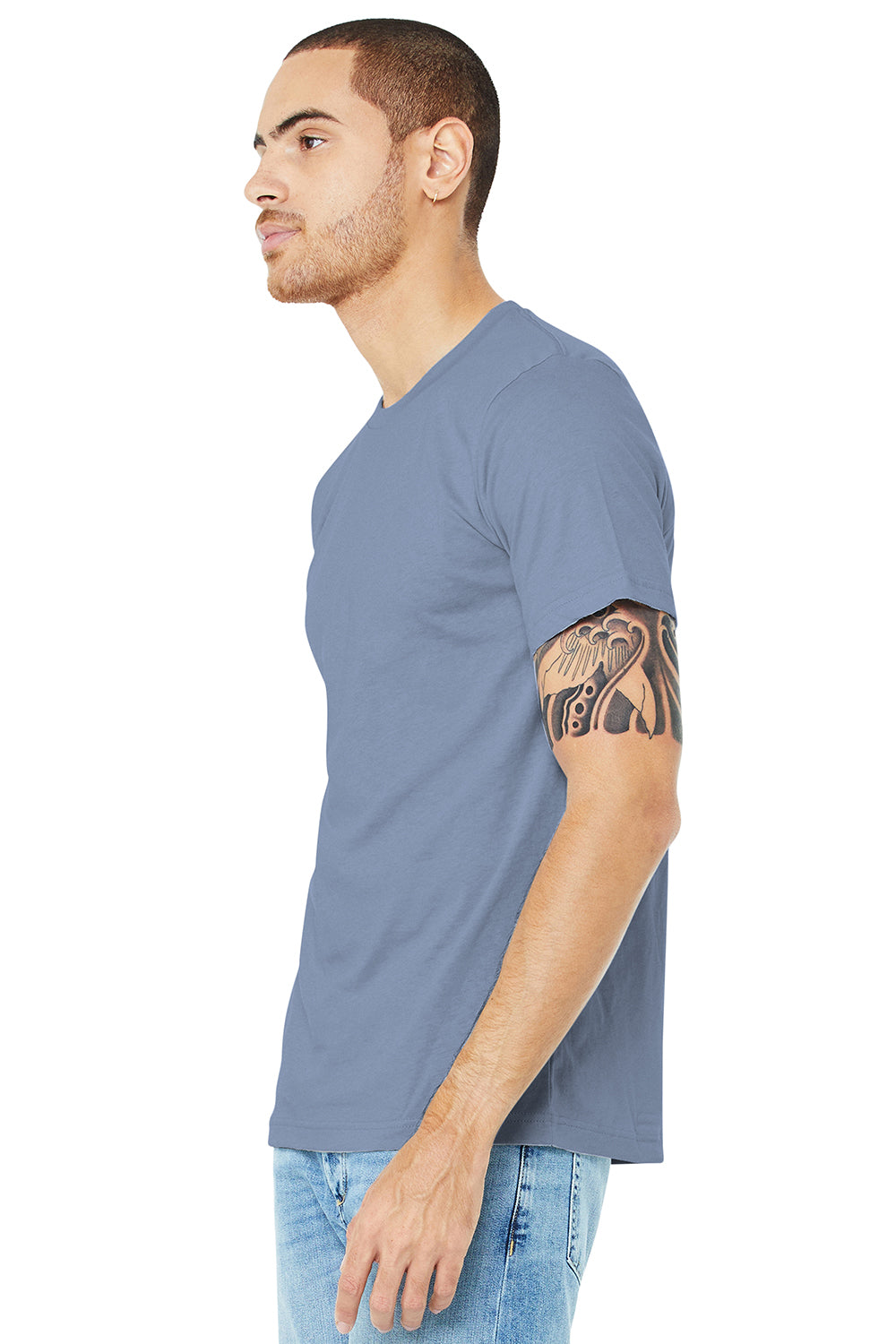 Bella + Canvas BC3001CVC/3001CVC Mens Heather CVC Short Sleeve Crewneck T-Shirt Heather Blue Model 3Q