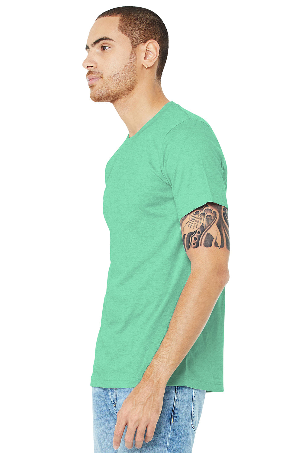 Bella + Canvas BC3001CVC/3001CVC Mens Heather CVC Short Sleeve Crewneck T-Shirt Heather Prism Mint Green Model 3Q