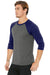 Bella + Canvas BC3200/3200 Mens 3/4 Sleeve Crewneck T-Shirt Grey/Navy Blue Model 3Q