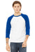 Bella + Canvas BC3200/3200 Mens 3/4 Sleeve Crewneck T-Shirt White/Royal Blue Model Front