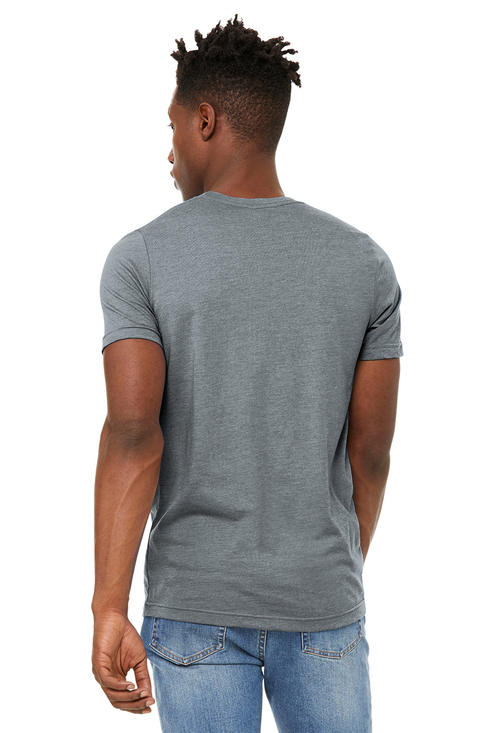 Bella + Canvas BC3301/3301C/3301 Mens Jersey Short Sleeve Crewneck T-Shirt Heather Grey Model Back