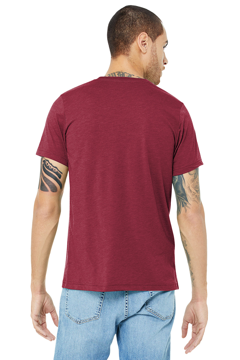 Bella + Canvas BC3413/3413C/3413 Mens Short Sleeve Crewneck T-Shirt Cardinal Red Model Back