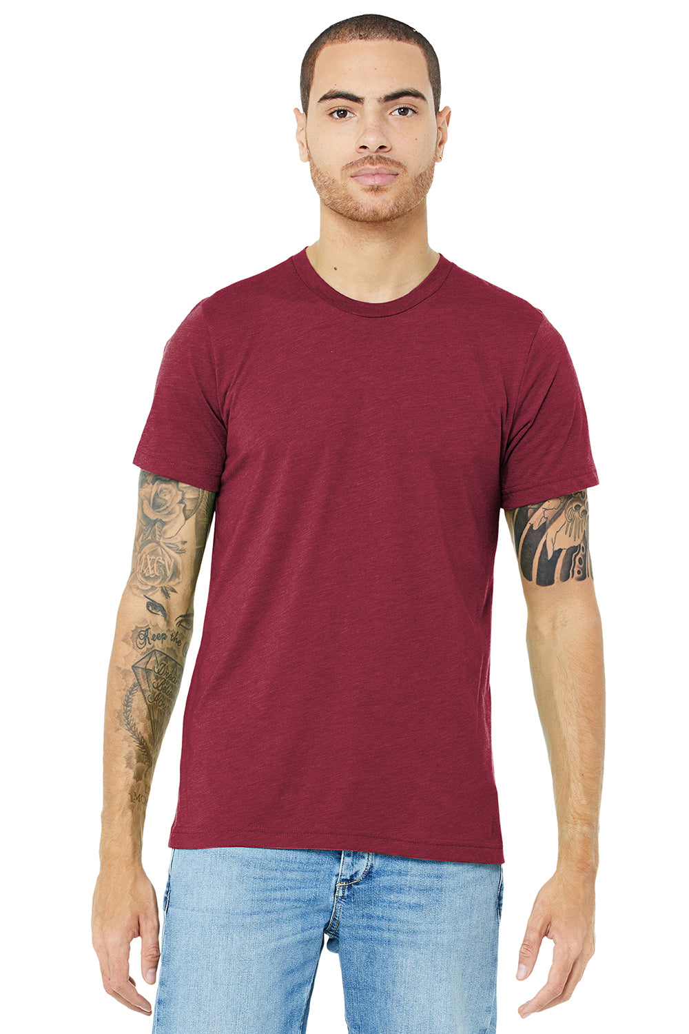 Bella + Canvas BC3413/3413C/3413 Mens Short Sleeve Crewneck T-Shirt Cardinal Red Model Front