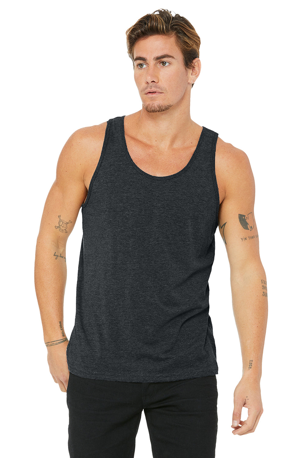 Bella + Canvas BC3480/3480 Mens Jersey Tank Top Heather Dark Grey Model Front