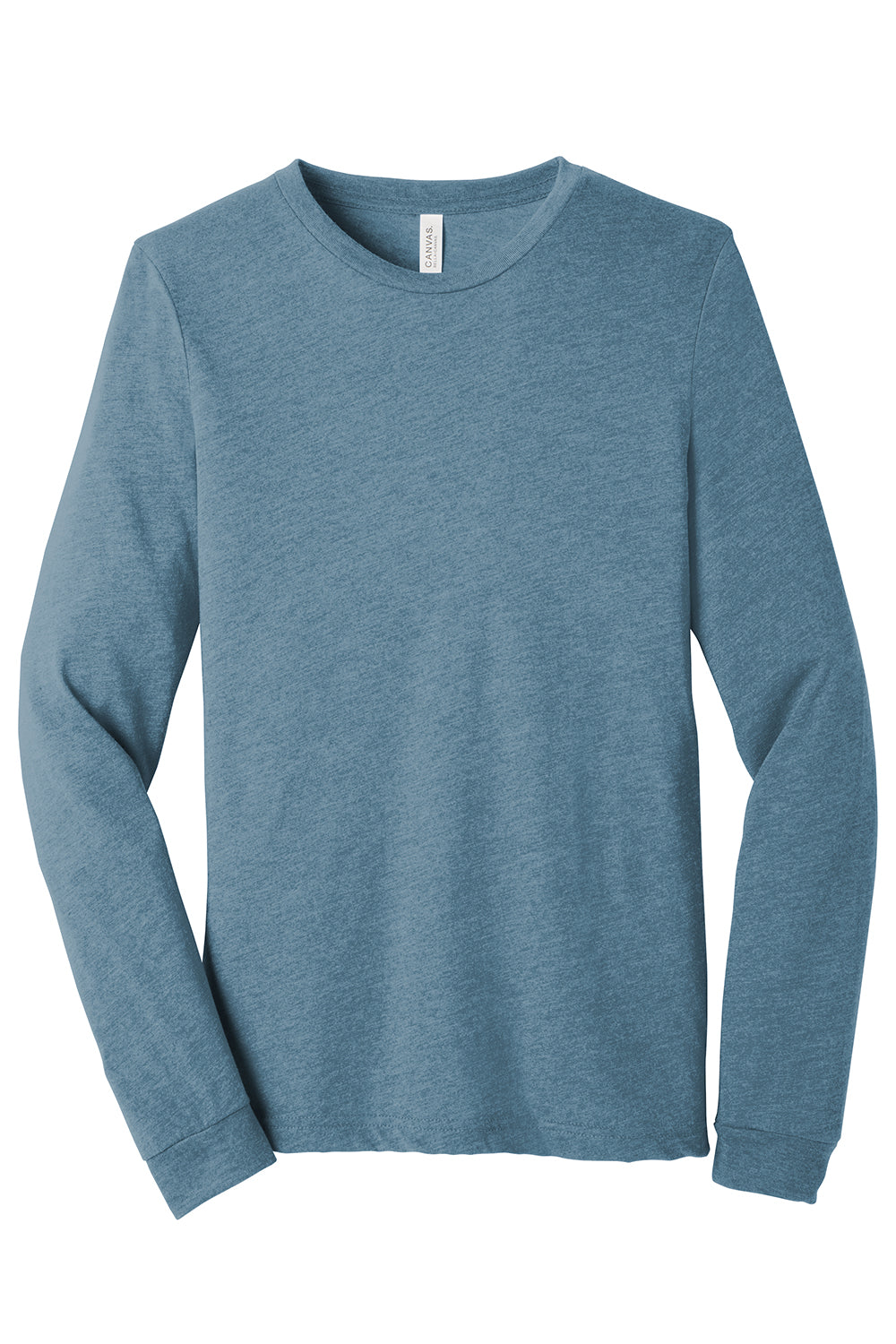 Bella + Canvas BC3513 Mens Long Sleeve Crewneck T-Shirt Denim Blue Flat Front