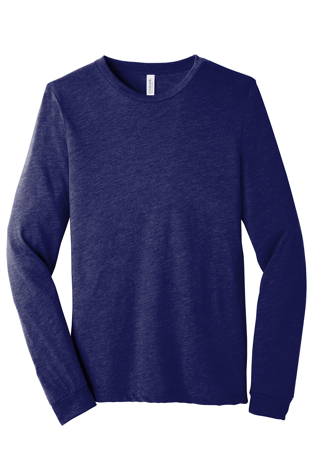 Bella + Canvas BC3513 Mens Long Sleeve Crewneck T-Shirt Navy Blue Flat Front