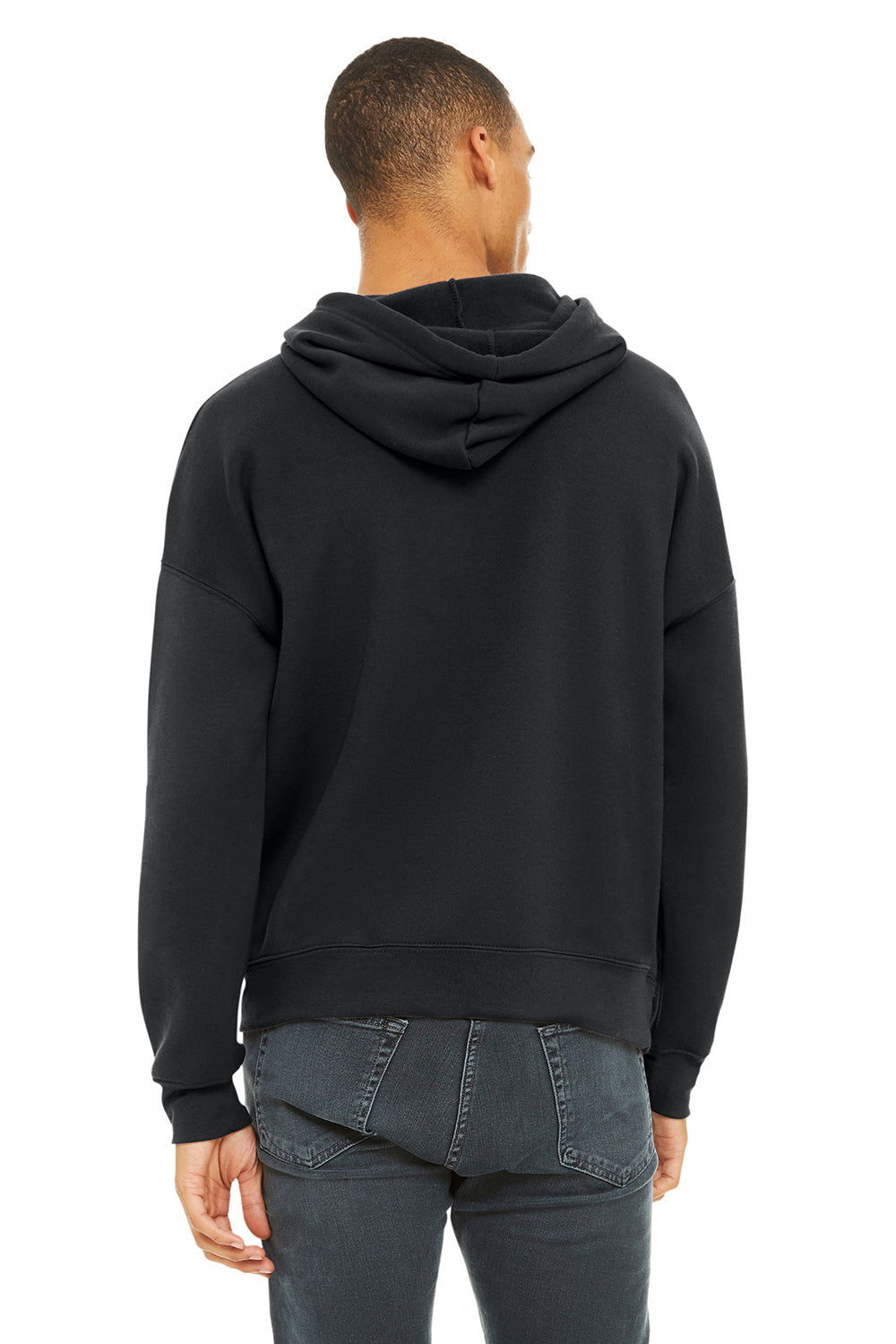 Bella + Canvas BC3729/3729 Mens Sponge Fleece Hooded Sweatshirt Hoodie Dark Grey Model Back