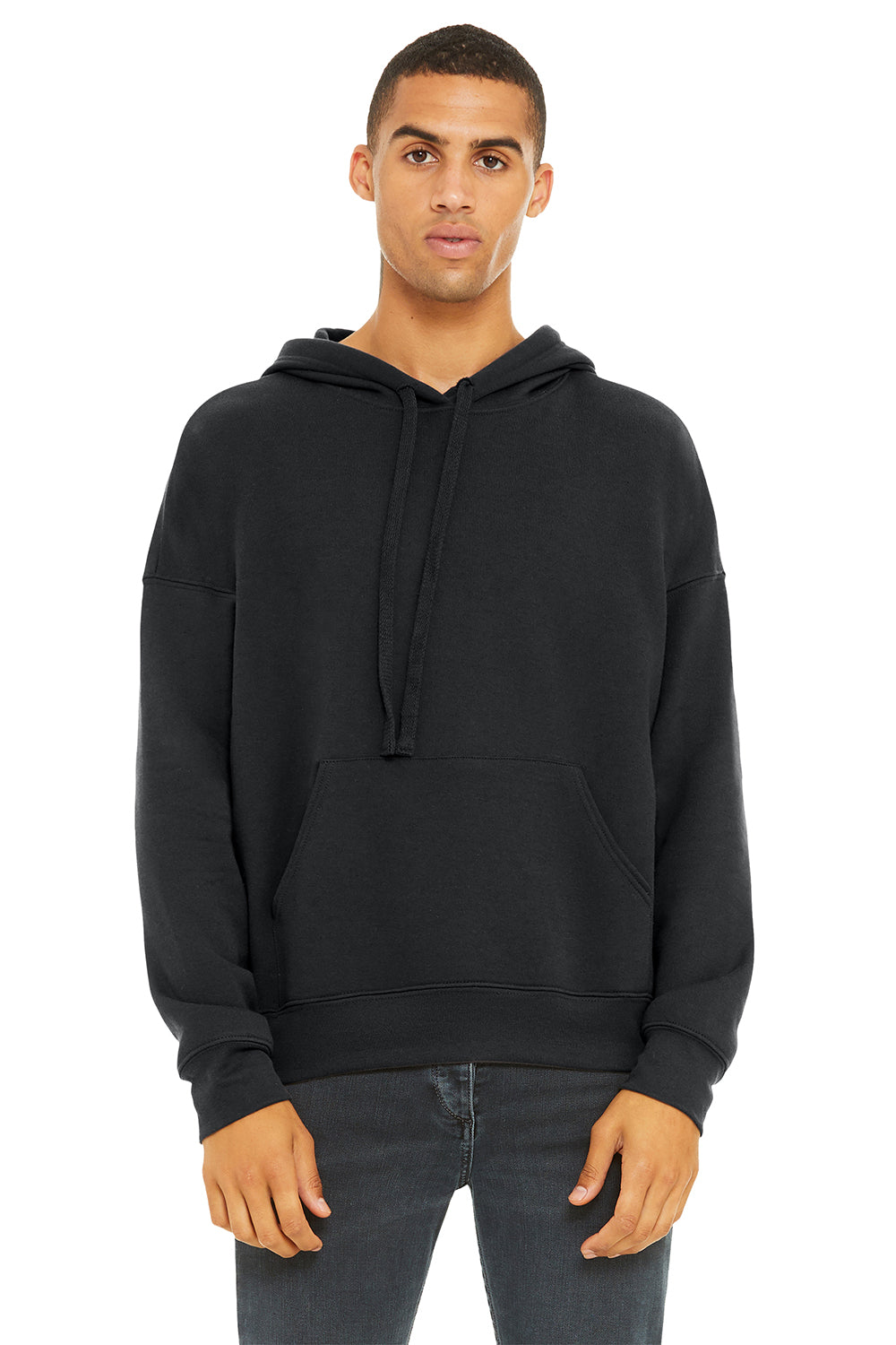 Bella + Canvas BC3729/3729 Mens Sponge Fleece Hooded Sweatshirt Hoodie Dark Grey Model Front