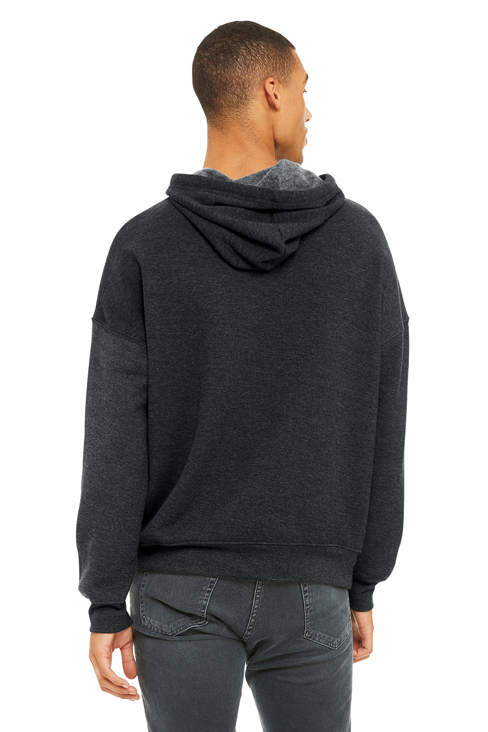 Bella + Canvas BC3729/3729 Mens Sponge Fleece Hooded Sweatshirt Hoodie Heather Dark Grey Model Back