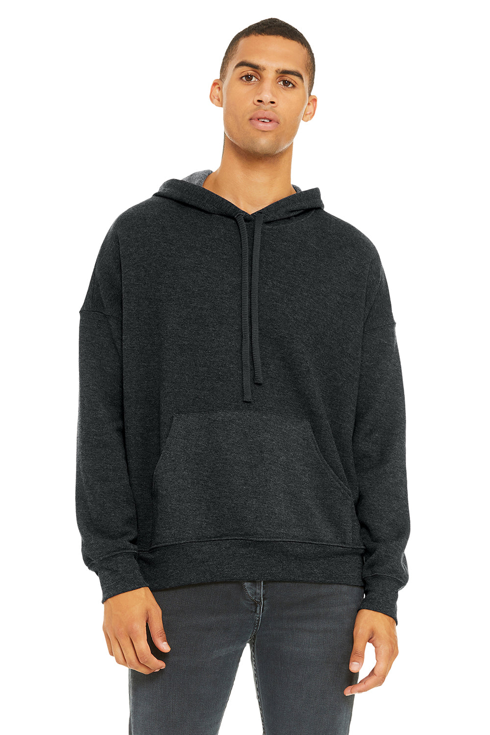 Bella + Canvas BC3729/3729 Mens Sponge Fleece Hooded Sweatshirt Hoodie Heather Dark Grey Model Front