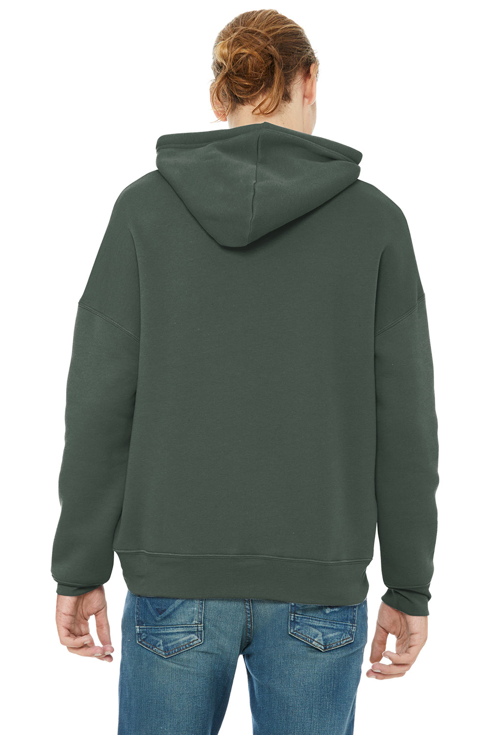 Bella + Canvas BC3729/3729 Mens Sponge Fleece Hooded Sweatshirt Hoodie Military Green Model Back