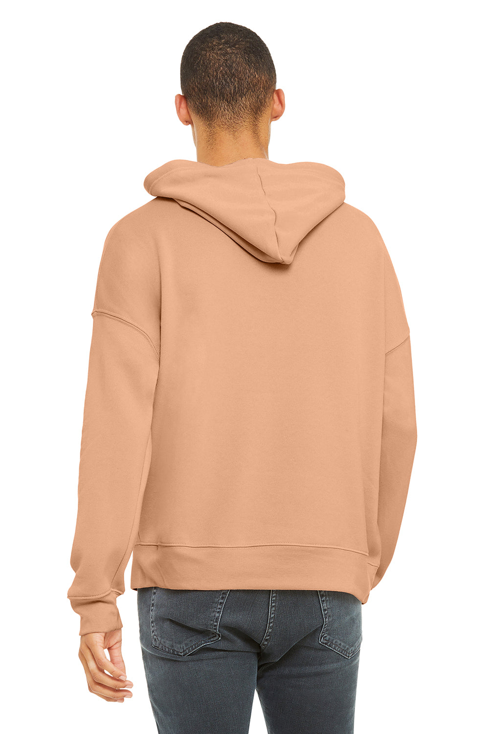 Bella + Canvas BC3729/3729 Mens Sponge Fleece Hooded Sweatshirt Hoodie Peach Model Back