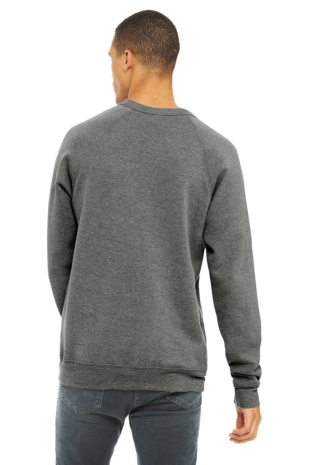 Bella + Canvas BC3901/3901 Mens Sponge Fleece Crewneck Sweatshirt Grey Model Back