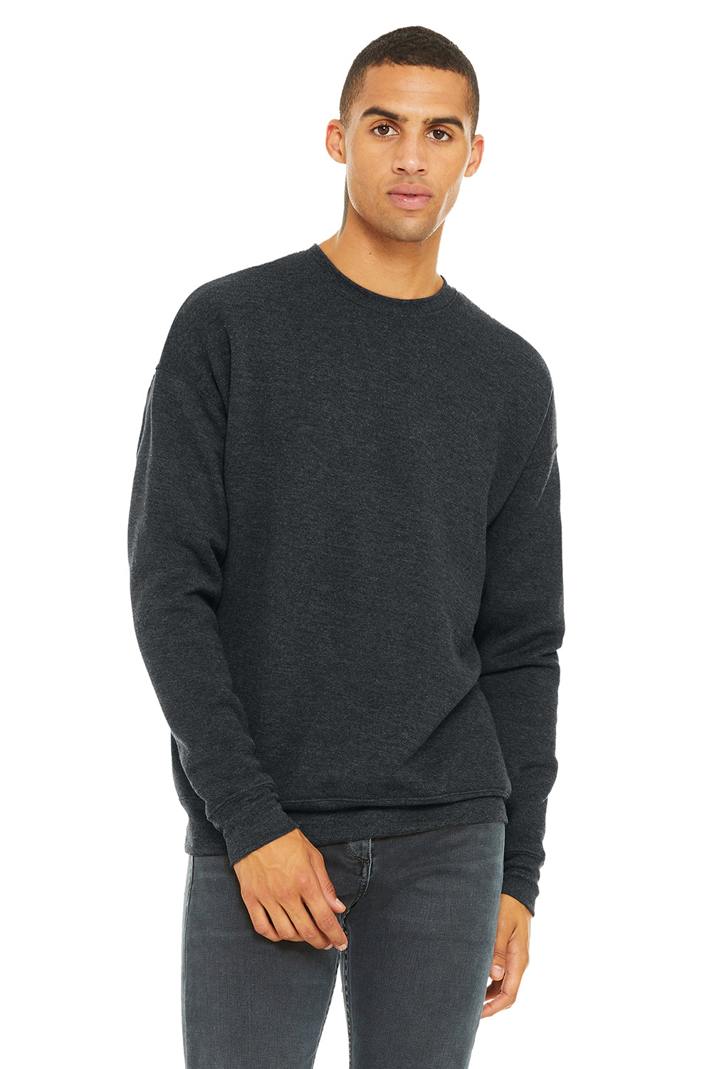 Bella + Canvas BC3945/3945 Mens Fleece Crewneck Sweatshirt Heather Dark Grey Model Front