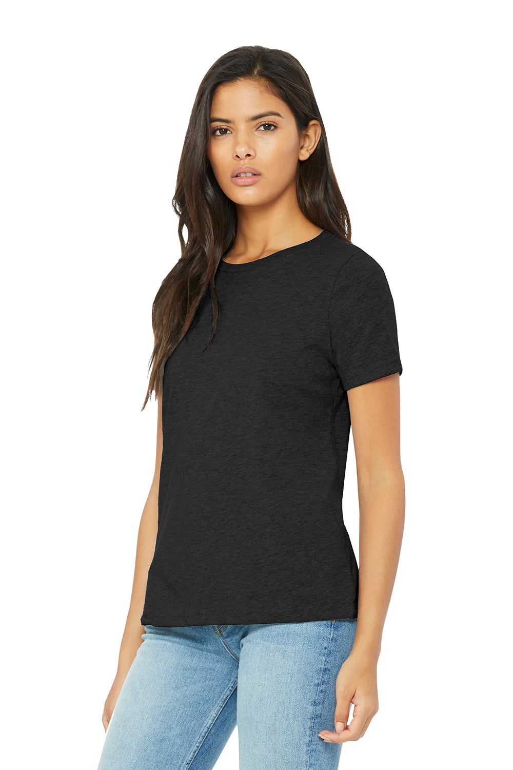 Bella + Canvas BC6400CVC/6400CVC Womens CVC Short Sleeve Crewneck T-Shirt Heather Black Model 3Q