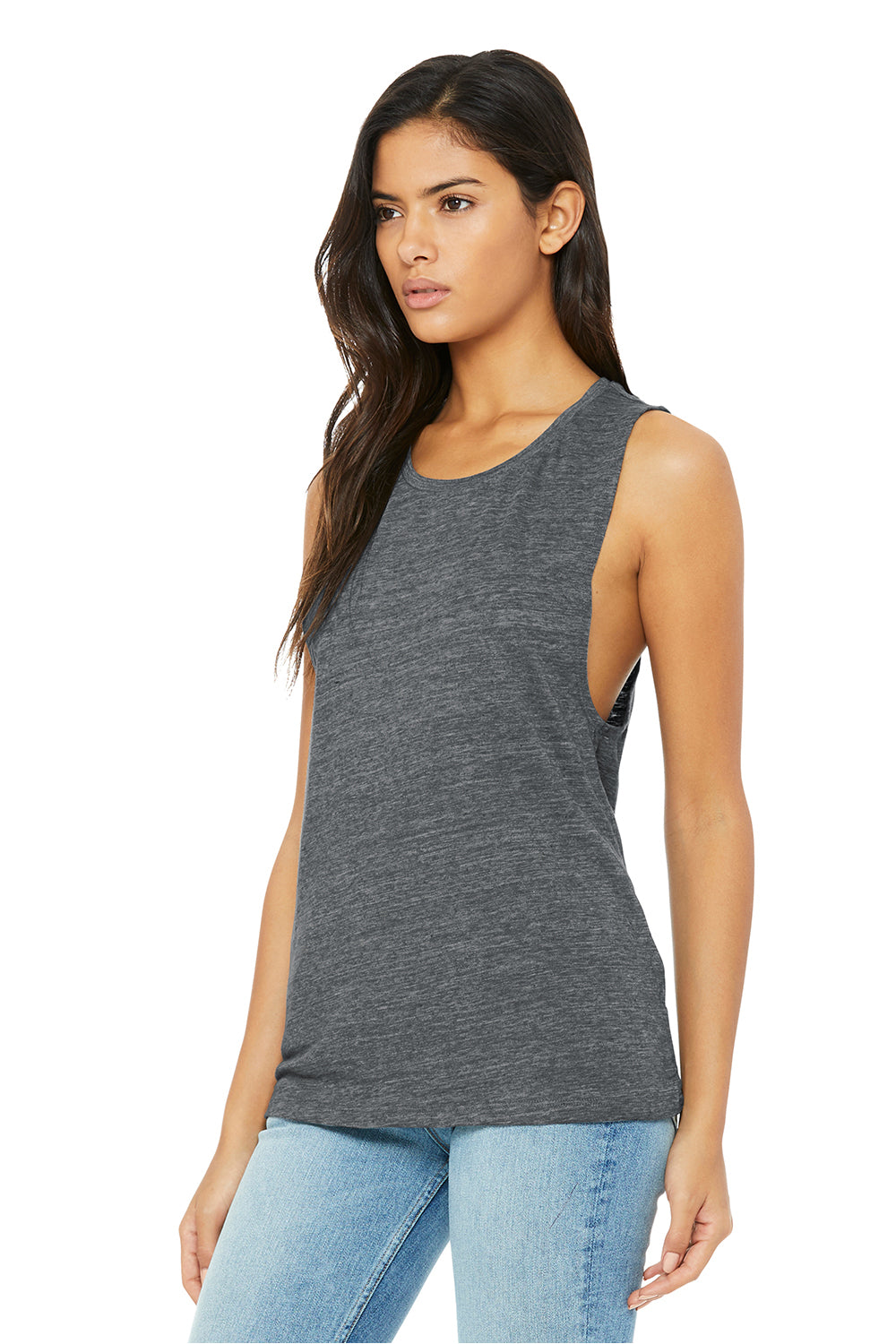 Bella + Canvas BC8803/B8803/8803 Womens Flowy Muscle Tank Top Asphalt Grey Slub Model 3Q