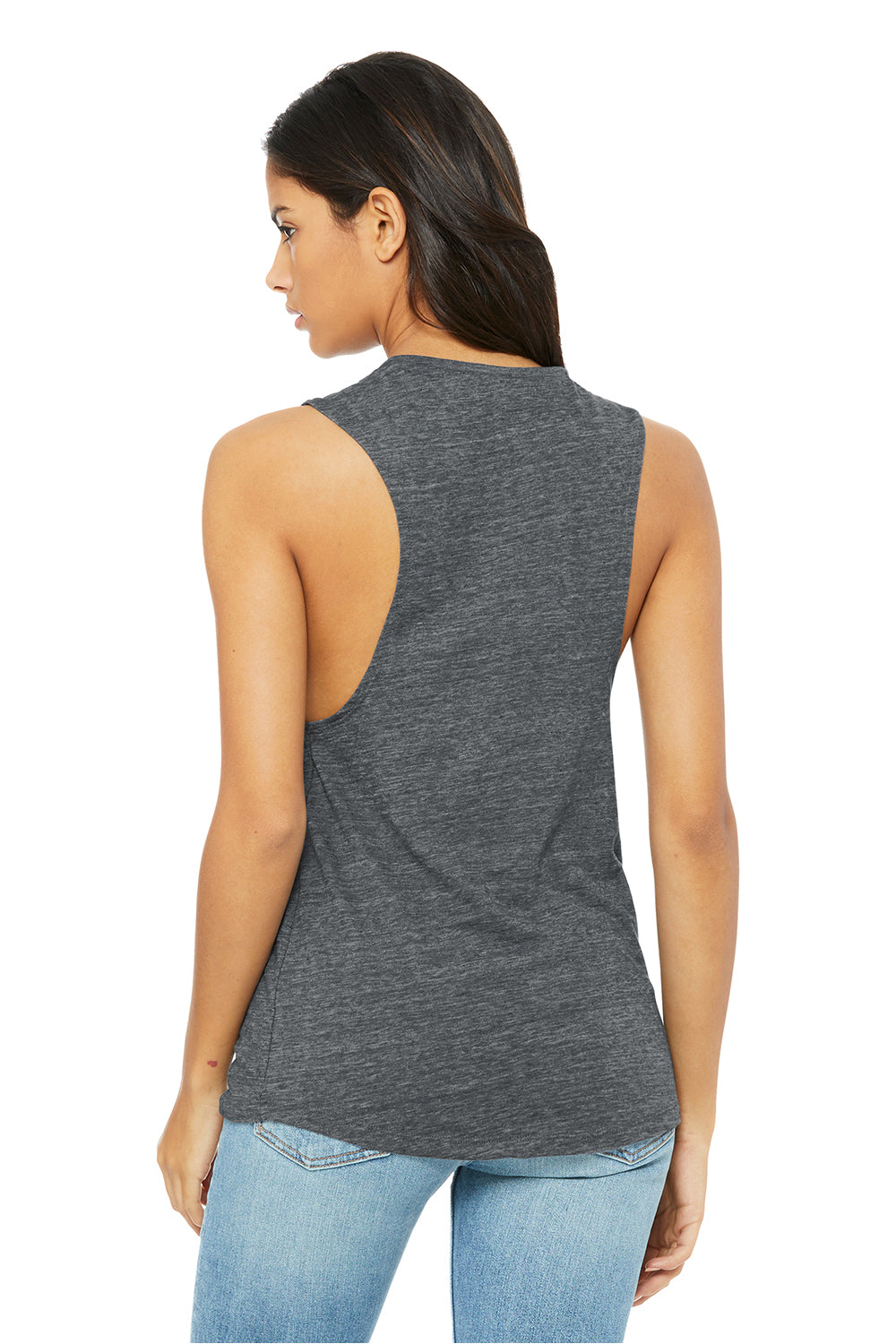 Bella + Canvas BC8803/B8803/8803 Womens Flowy Muscle Tank Top Asphalt Grey Slub Model Back