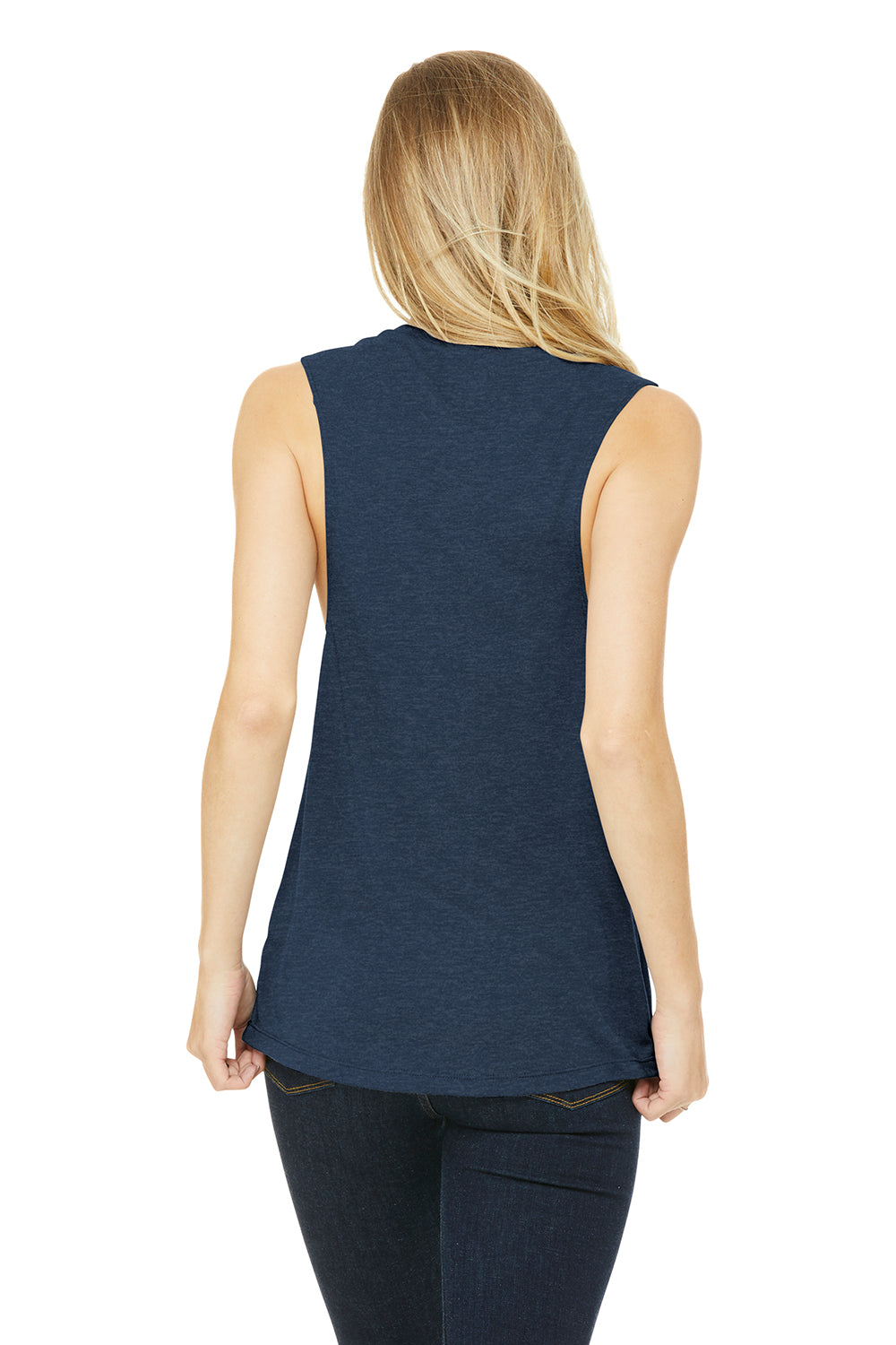 Bella + Canvas BC8803/B8803/8803 Womens Flowy Muscle Tank Top Heather Navy Blue Model Back