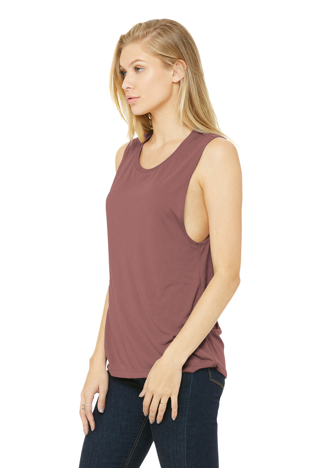 Bella + Canvas BC8803/B8803/8803 Womens Flowy Muscle Tank Top Mauve Model 3Q