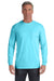 Comfort Colors 4410/C4410 Mens Long Sleeve Crewneck T-Shirt w/ Pocket Lagoon Blue Model Front