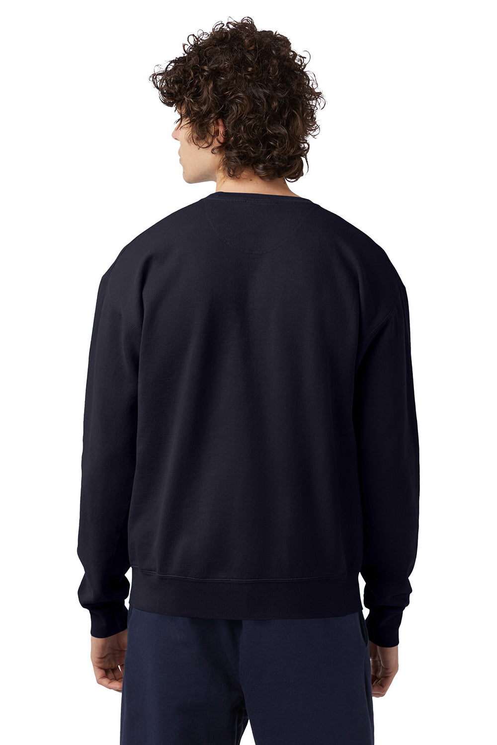 Champion CD400 Mens Garment Dyed Crewneck Sweatshirt Navy Blue Model Back